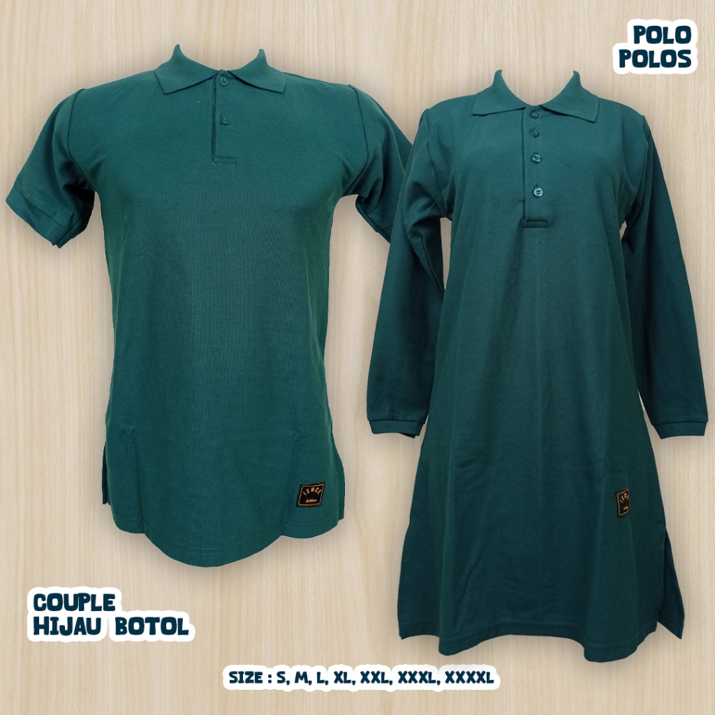 S-XXXXL Kaos Polos Couple Polo Tunik Muslimah Hijau Botol Kancing Depan Busui/Seragam Kantor/Santai