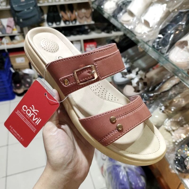 Sandal Wanita Carvil Slop Sendal Wedges Original 100% Terbaru Kekinian Sndal Selop Kondangan Pesta S