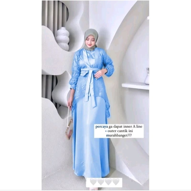 0Fuji Dress satu Set Inner Outer Kimono Queenbee Fashion Gamis Muslim Wanita Pesta lebaran baju kelu
