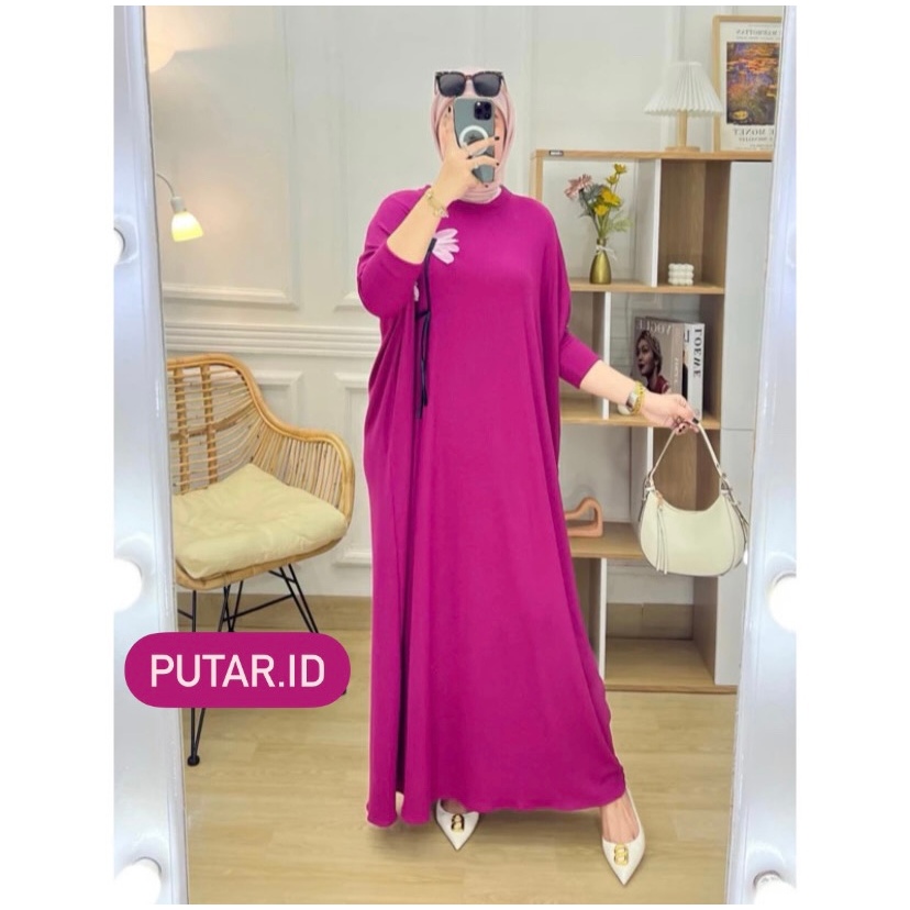 PUTAR Gamis Batwing Knit terbaru kekinian terlaris temurah cod gamis kaos knit import premium polos 