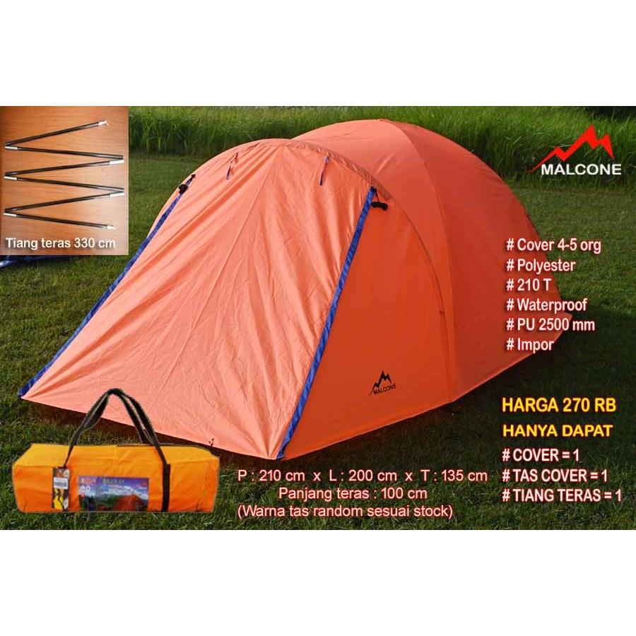 (Bukan Tenda) Cover atau Outer tenda dome 4-5 org type Snile Malcone Polyester 210T Waterproof Inclu