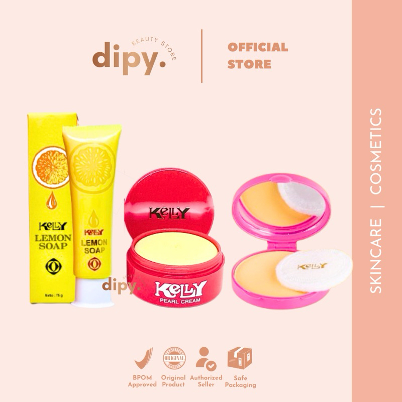 【BPOM】KELLY - Pearl Cream Lemon Soap Compact Powder Kuning Langsat Day Cream Moisturizer Pelembab Fa