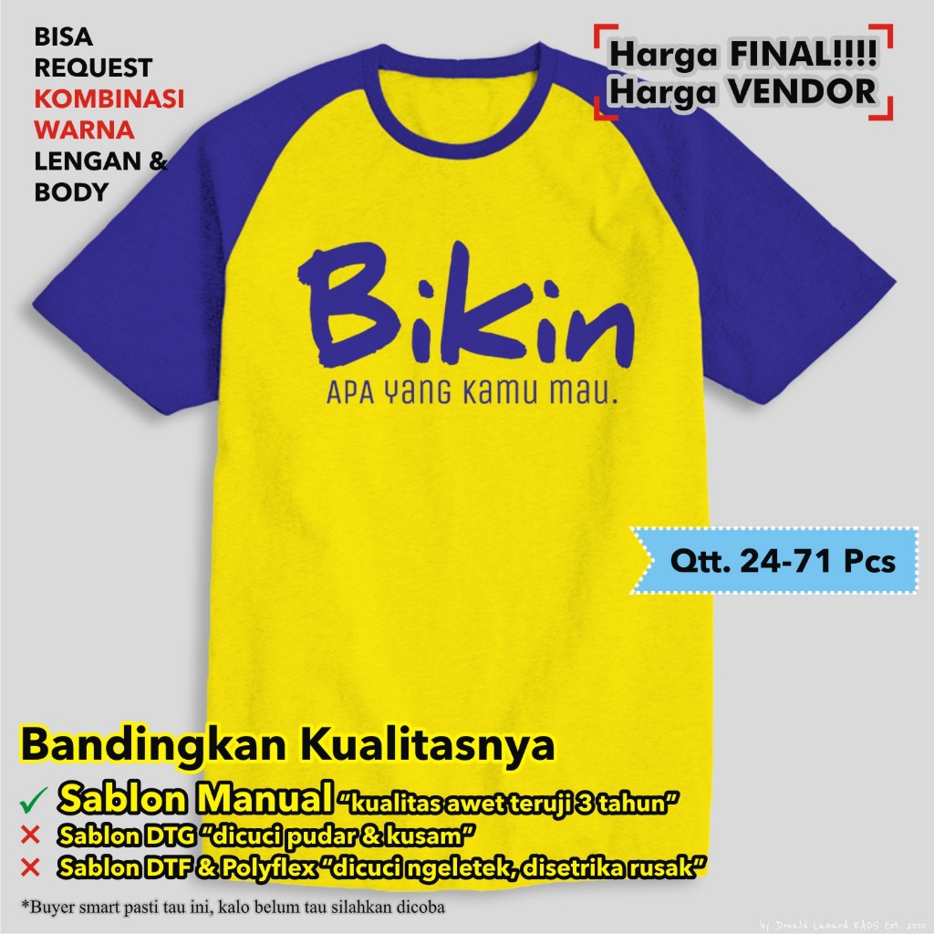 Sablon Custom Kaos Raglan Lengan Pendek - Sablon Manual Rubber HQDL PLAST Lebih dari Plastisol biasa