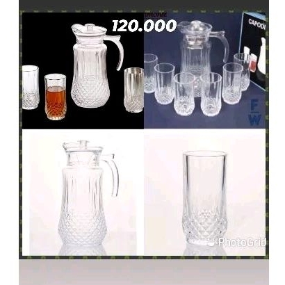 Formia TEKO SET 1 teko 6 gelas minum bahan kaca bening tebal kapasitas gelas 270 ml dan teko 1500 ml