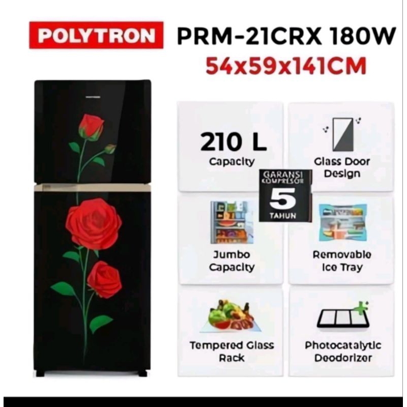 kulkas Polytron 21 CRX / kulkas Polytron 2 pintu glass garansi resmi