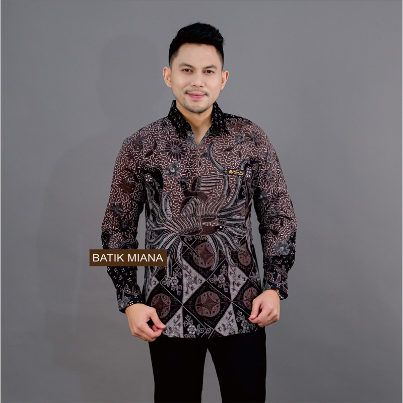 Kemeja Batik Pria Lengan Panjang Bahan Katun Lapis Furing Baju Cowok Hitam Slimfit Outfit Kondangan 