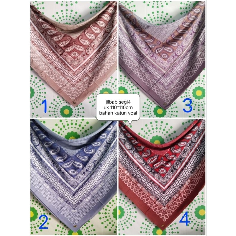 jilbab segi empat motif katun voal