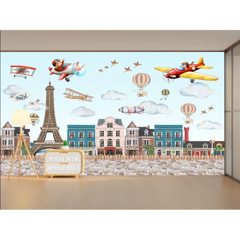wallpaper dinding 3D custom kamar tidur anak, wallpaper custom dinding taman bermain, wallpaper cust