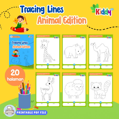 KIDDYKIT-Tracing Lines Animal Edition for Preschool-Worksheet PDF File-Buku Edukasi Anak Usia Dini