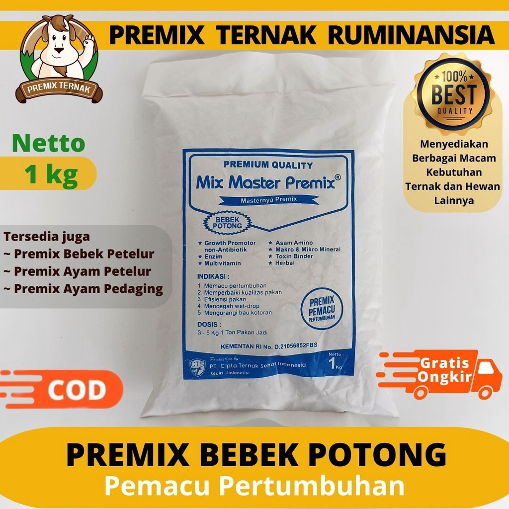 MIX MASTER PREMIX BEBEK POTONG 1 KG - Premix Vitamin Bebek Potong - Suplemen Pakan Pemacu Pertumbuhan Bebek Potong Pedaging