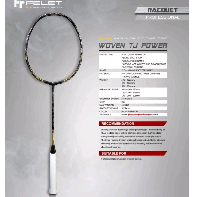 Raket Badminton Felet Woven TJ Power GOH V SHEM Original