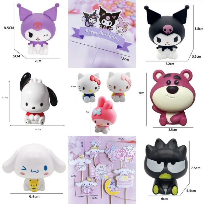 Topper Kuromi, Hiasan Kue Kuromi, Hello Kitty, Cinnamonroll, Pacha, Lotso, Mainan Kuromi, Lotso Hell