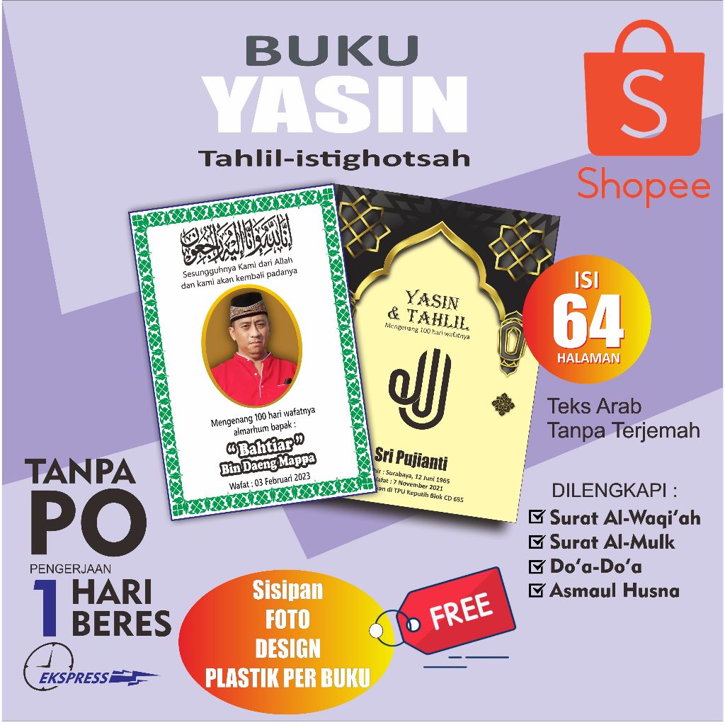 Buku Yasin dan Tahlil Custom Foto 64 Halaman Free Sisipan