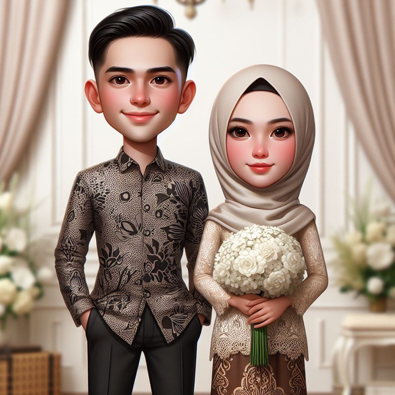 Jasa Edit Foto Karikatur 3D AI Pernikahan| Bisa Pengerjaan Cepat