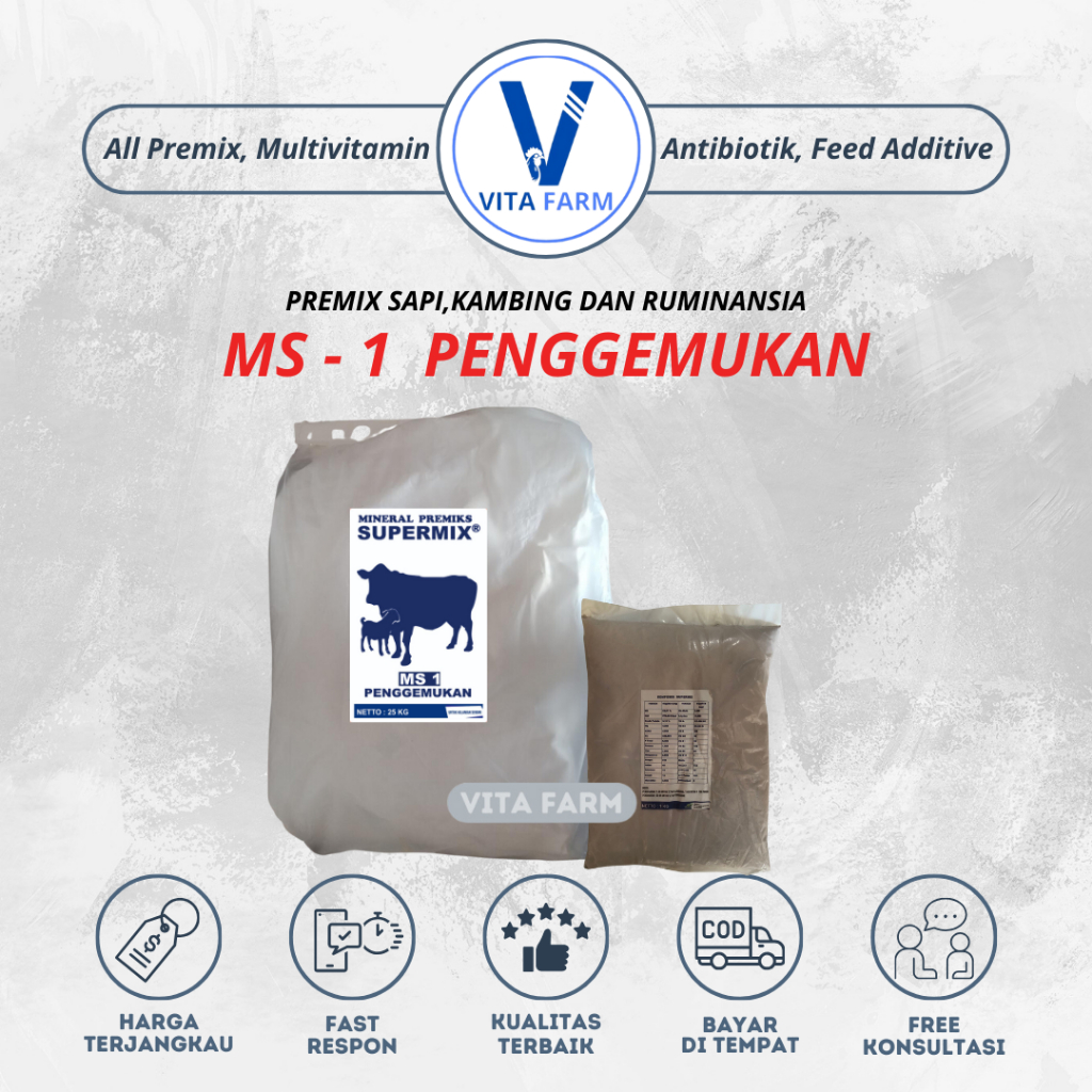 PREMIX MINERAL SAPI SUPERMIX SAPI KAMBING DOMBA PREMIX PENGGEMUKAN MS-1