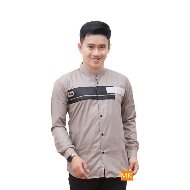 ABHA COLLECTION BAJU KOKO PRIA HADROH KOMBINASI MOTIF YORDAN LENGAN PANJANG