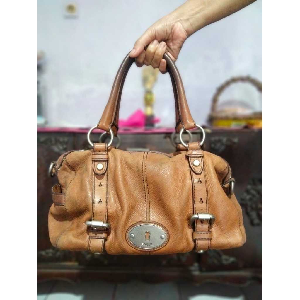 Tas Fossil Brown Leather Kulit Hand Bag Long Live Vintage 1954