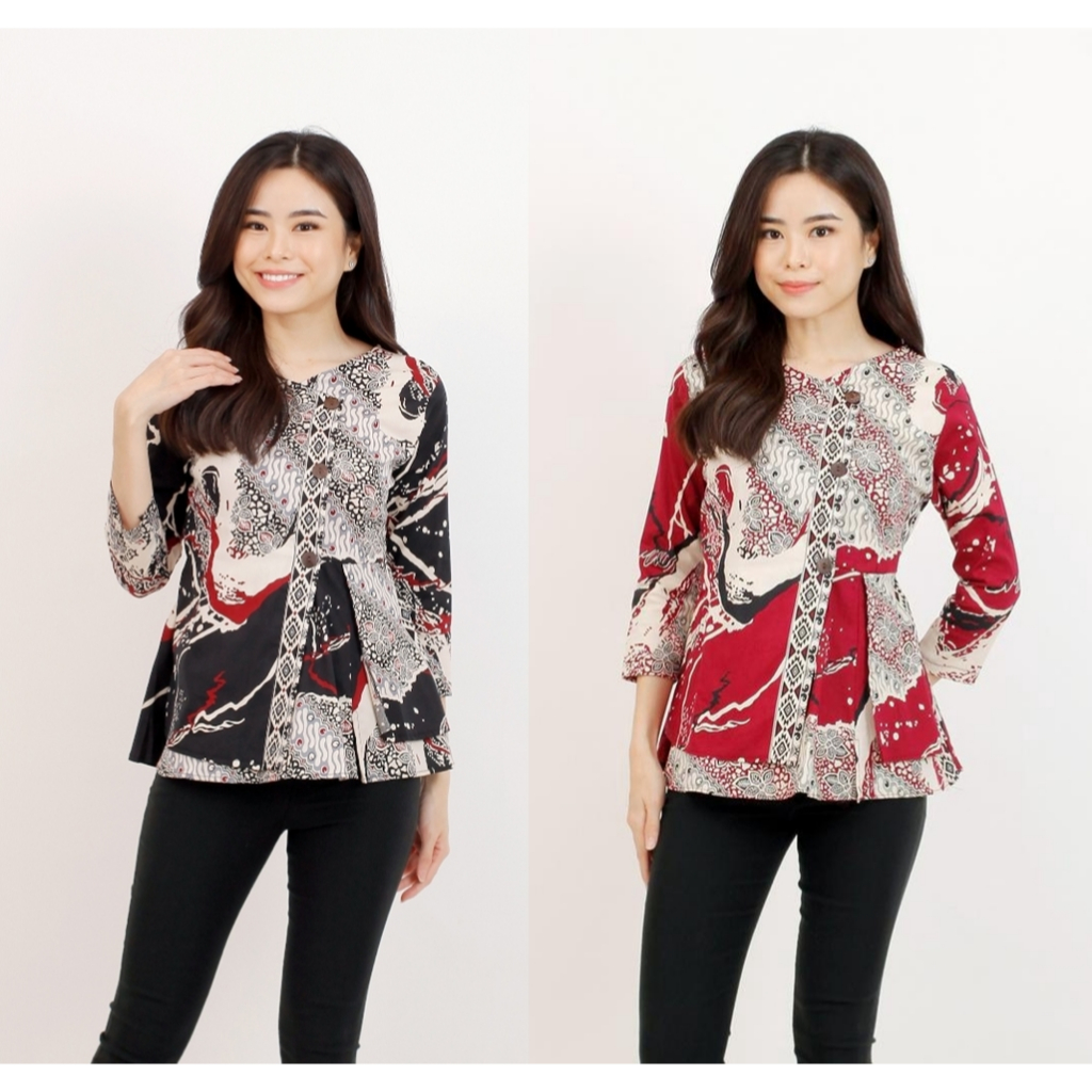 BAJU BLOUSE BATIK WANITA 184 BAJU BATIK HITAM MERAH PREMIUM MODERN KERJA KANTOR PESTA KASUAL ELEGAN 