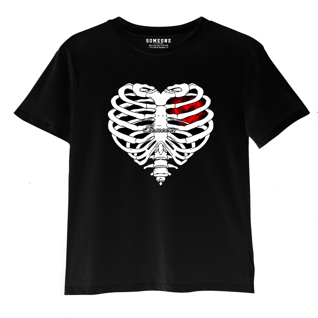 Someone T Shirt Glow In The Dark Black 354D Love Skull Baju Kaos