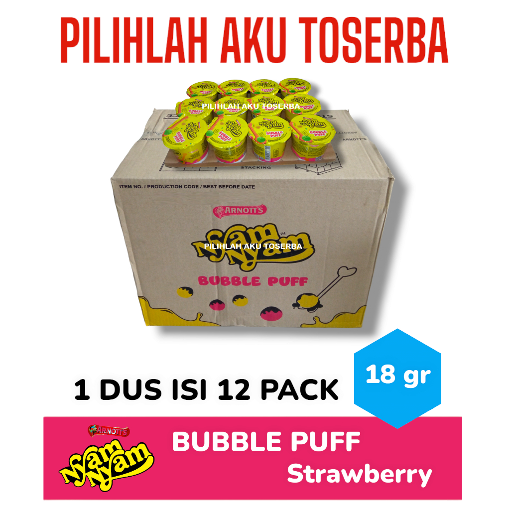 

Arnott's Nyam Nyam Bubble Puff STRAWBERRY 18 gram - ( HARGA 1 DUS )