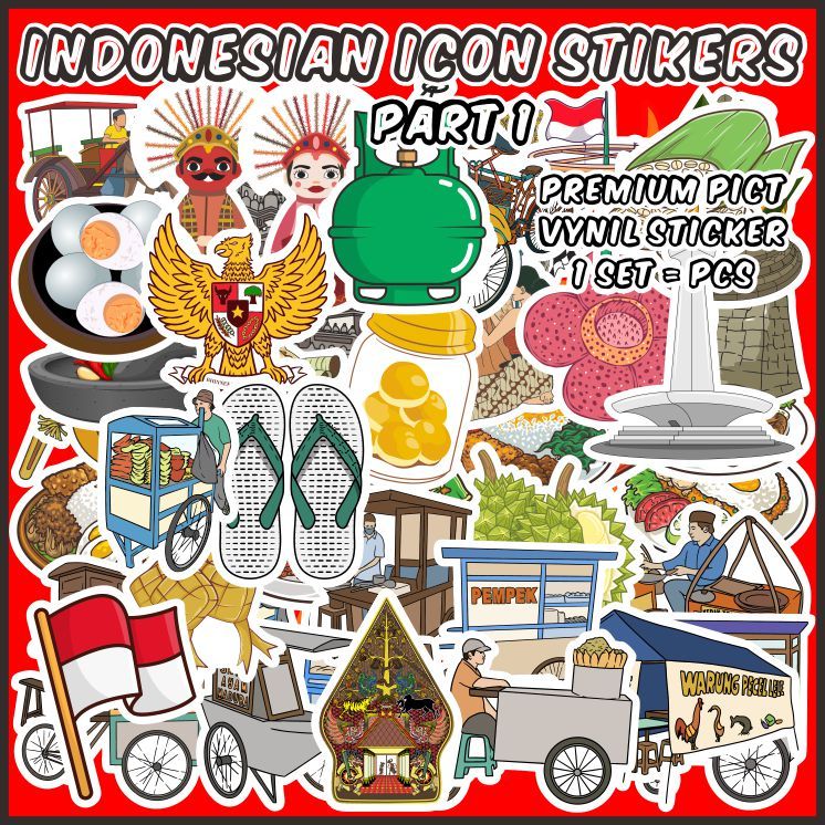 

[1 pack] Indonesian Icon Stickers 1 (Stiker Ikon Indonesia 1) Cocok untuk oleh-oleh / scrapbook / jurnal / diary / Sticker Pack / Ecer - ddu-du sticker