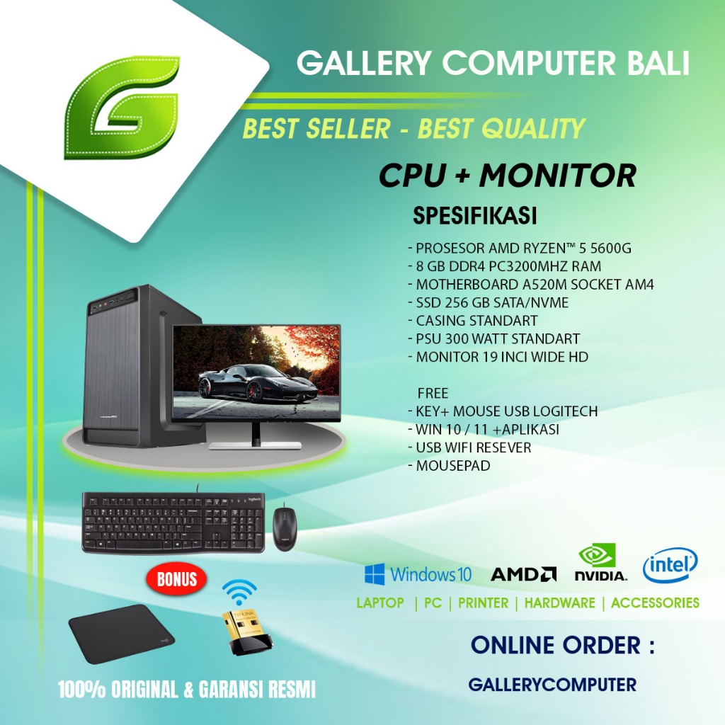 ( cpu dan monitor ) komputer pc rakitan amd ryzen 5 5600g