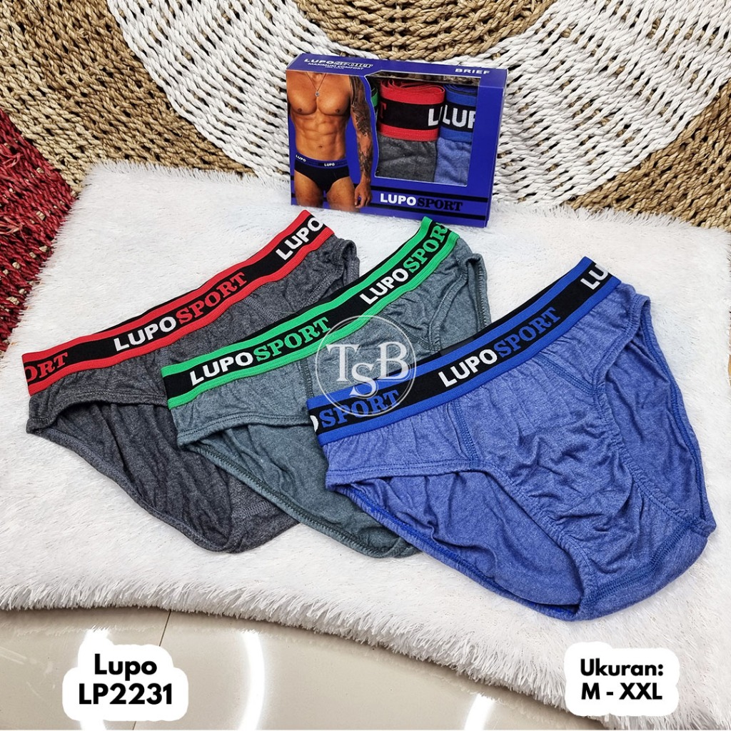 1 Box isi 3 pcs Celana Dalam Lupo LP2231 CD Pria Celana Dalam Pria Size M L XL XXL