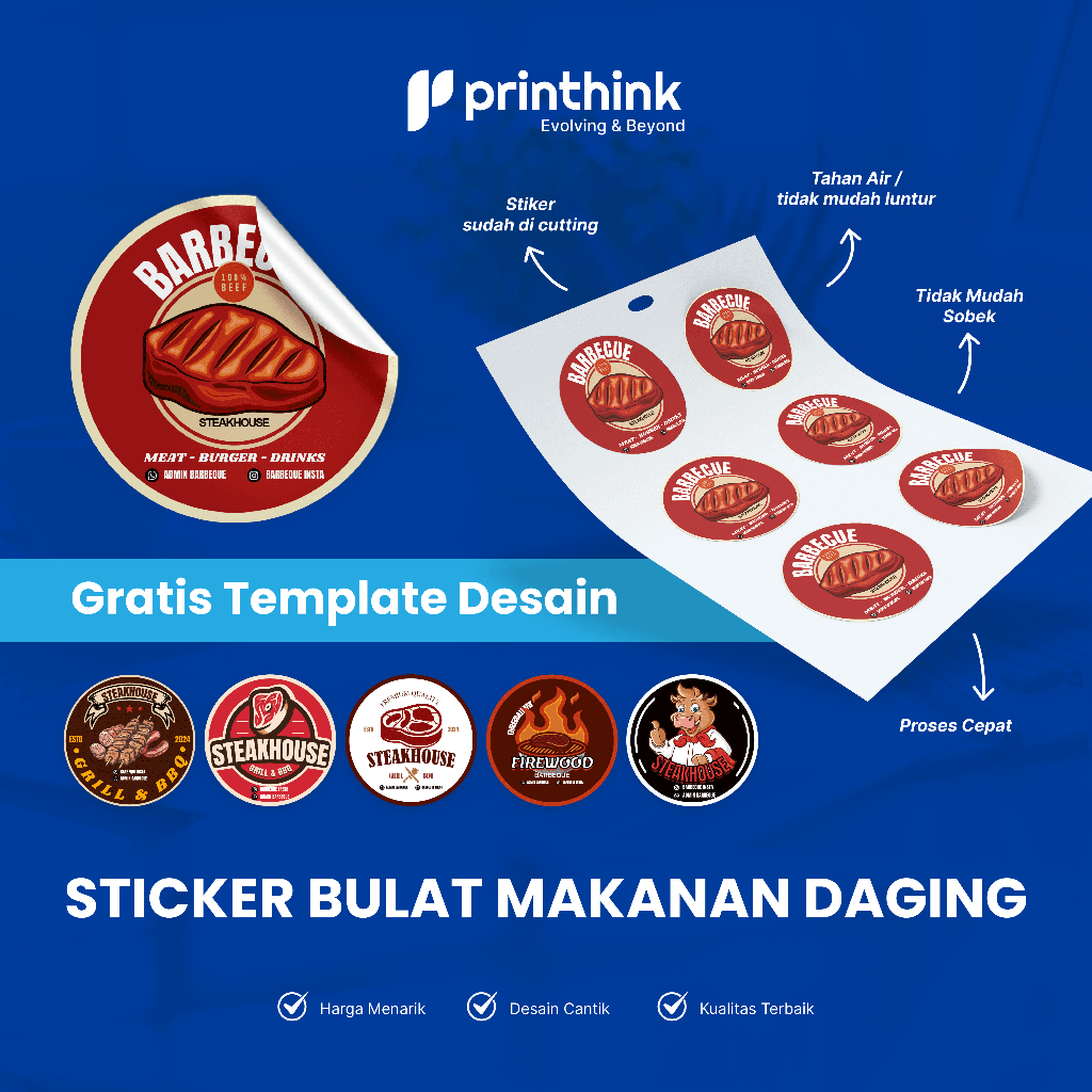 

ST Per Pcs Stiker Vinyl Label Makanan Daging Bulat Anti Air Custom Free Template