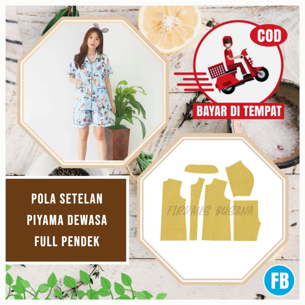 【COD】Pola Setelan Piyama Dewasa Full Pendek | Pola Baju Wanita Lengkap | Pola Instan | Pola Jiplak |
