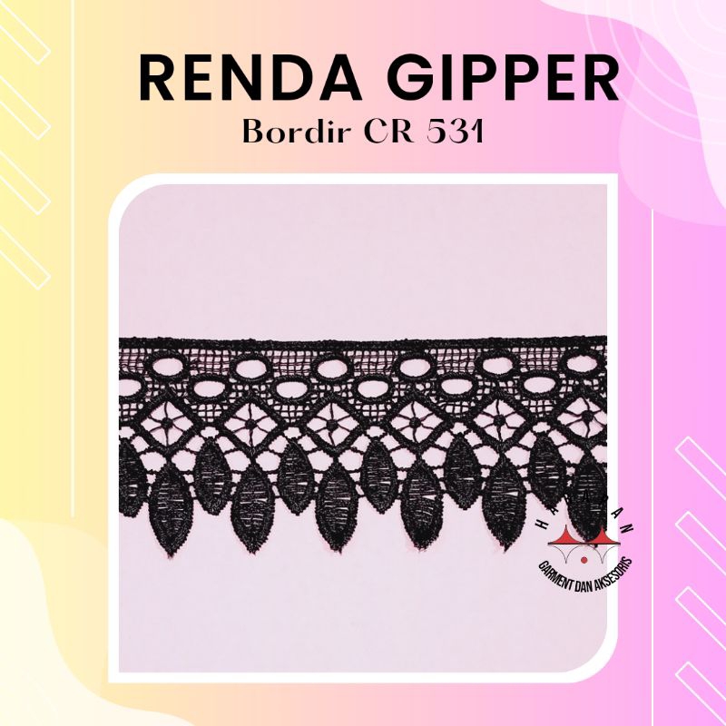 Renda Gipper CR 531 ROL Renda Zipper Renda Bordir Hiasan Baju Pinggiran Mukena
