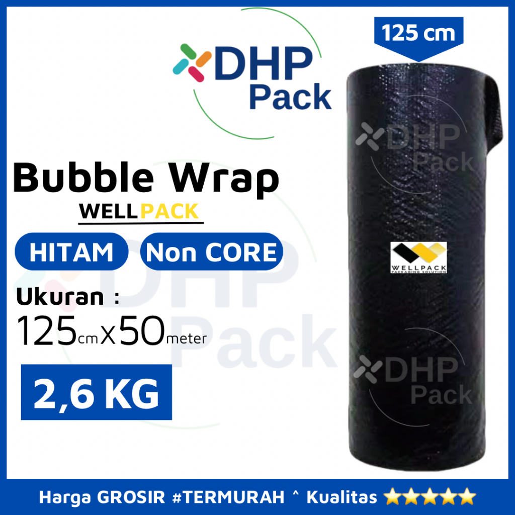 

Bubble Wrap Roll Hitam ( Black ) Packing 2,6 KG Non Core / Coreless / Tanpa Core merek Wellpack 125 CM x 50 M Terbaik , Termurah , Terlaris , Tebal , Tidak Mudah Rusak