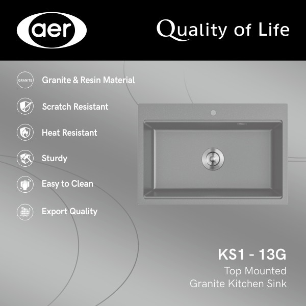 AER Granite Kitchen Sink KS1-13G / Tempat Cuci Piring Granit KS1-13G / Bak Cuci Piring KS 1-13G