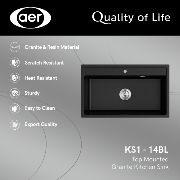 AER Granite Kitchen Sink KS1-14BL / Tempat Cuci Piring Granit KS1-14BL / Bak Cuci Piring KS 1-14BL