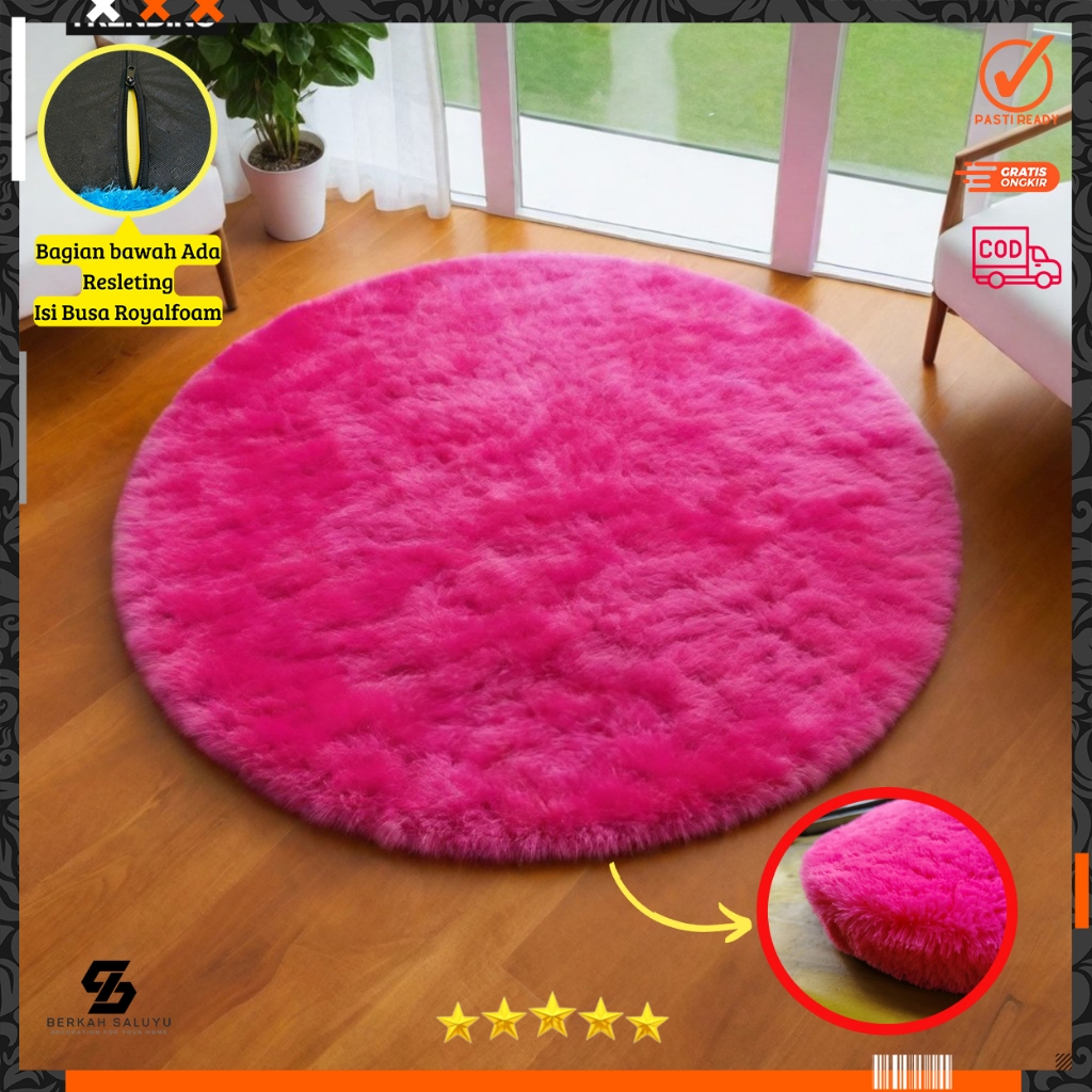 Karpet bulu bulat empuk diameter 100 tebal 5.5cm BUSA SPB