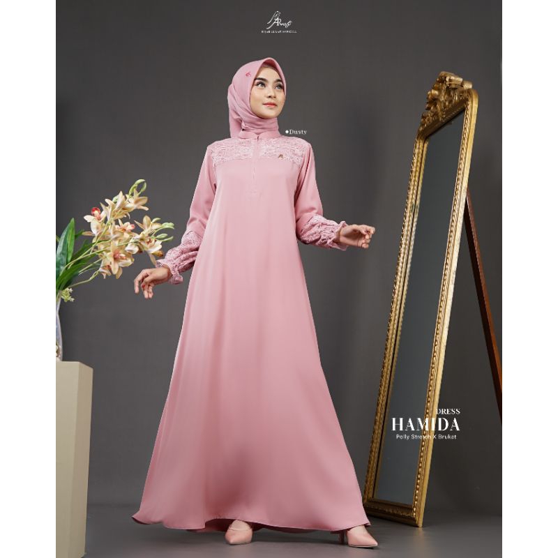 Arrafi Hamida Dress | Gamis Polos variasi brukat