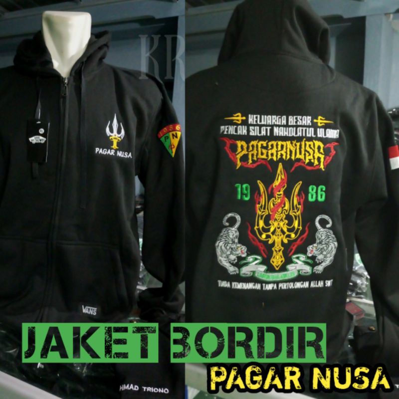 Jaket pagar nusa motif bordir trisula