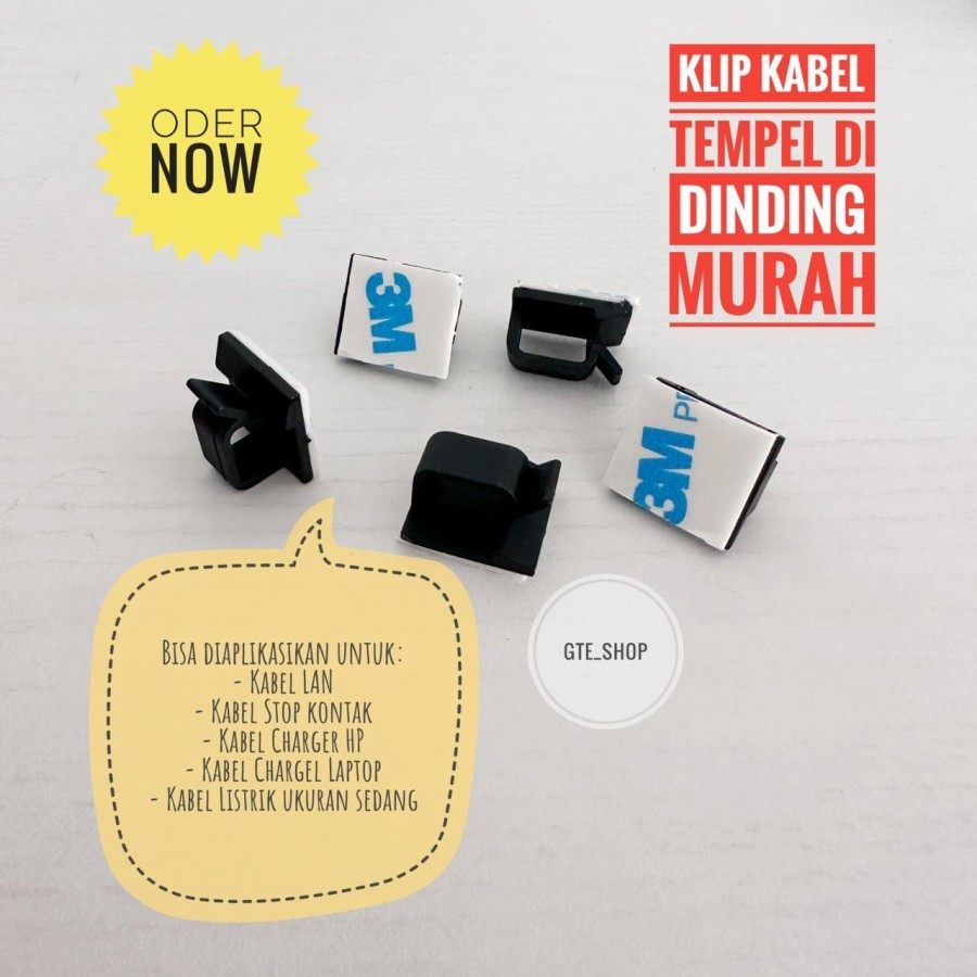 Klip Kabel Tempel Klem Kabel Tembok Double Tape Cable Clip Management - Hitam