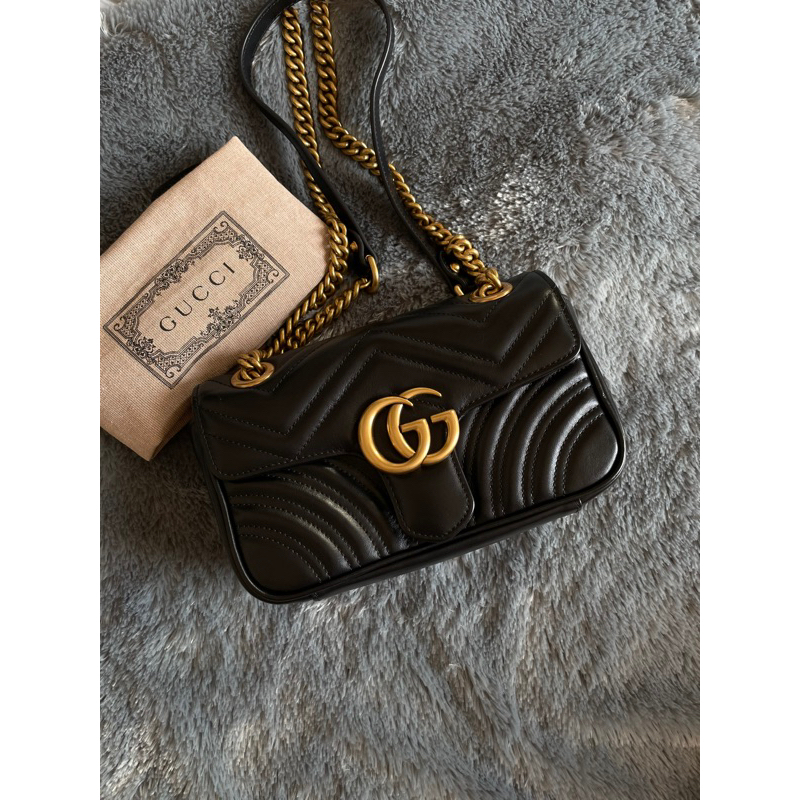 Gucci Marmont Mini Flap Black Ghw 22cm