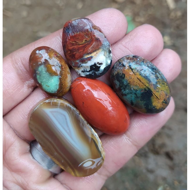 batu akik parian pancawarna Garut Cristal clasik baru pola halus borongan hemat 5 pcs