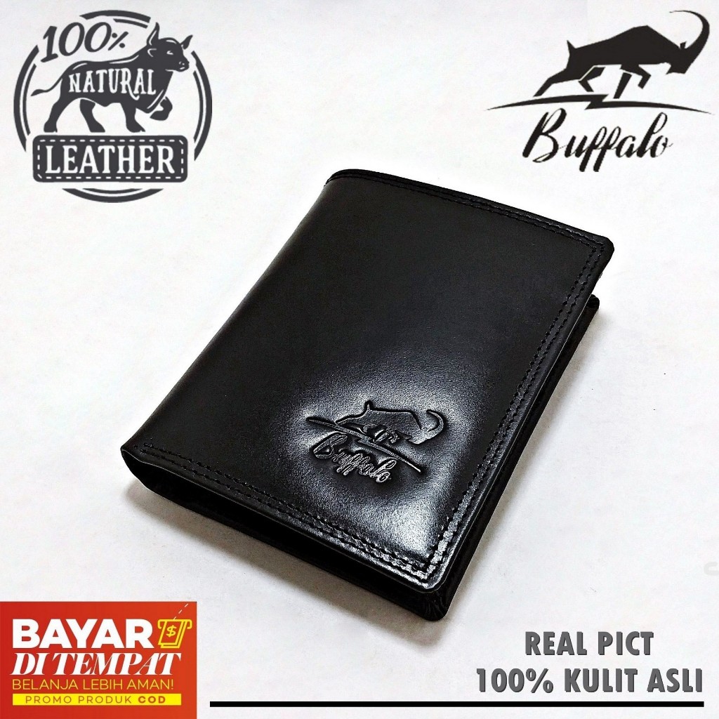 Buffalo Dompet Pria Kulit Asli Slot Kartu Banyak Model Lipat Casual - Hitam