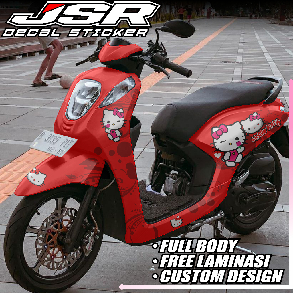 TERBARU, DECAL STICKER MOTOR GENIO TERBARU / LAMA, SKOTLET VARIASI GENIO FULL BODY MOTIF HELLO KITTY