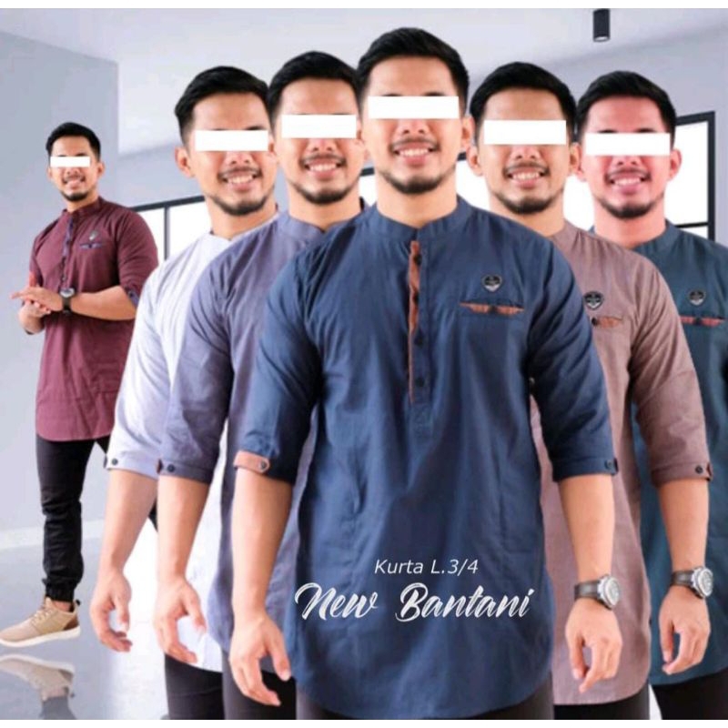Baju Koko Kurta Pria Dewasa Lengan Pendek 3/4 Katun New Bantani Ori Ilnaaf