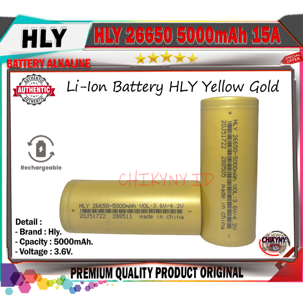 BATTERY HLY 26650 5000MAH 15A REAL CAPACITY AUTHENTIC