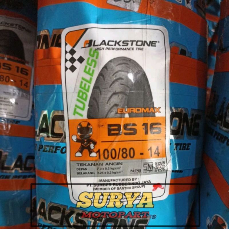 BAN LUAR BLACKSTONE TUBELESS BS 16 UKURAN 100/80-14
