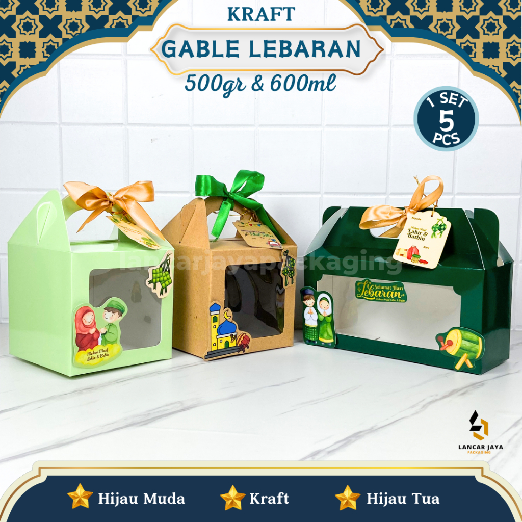 

[5 PCS] Box Gable Jinjing Kraft Idul Fitri 2 Toples 500 gram 14.5x14.5x14 Tempat Kue Kering Snack Hampers