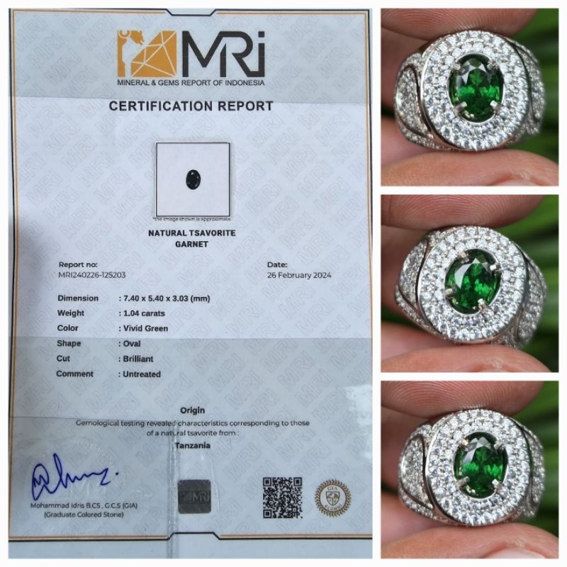 Natural HQ Vivid Green Tsavorite Sertifikat 1.04 crt