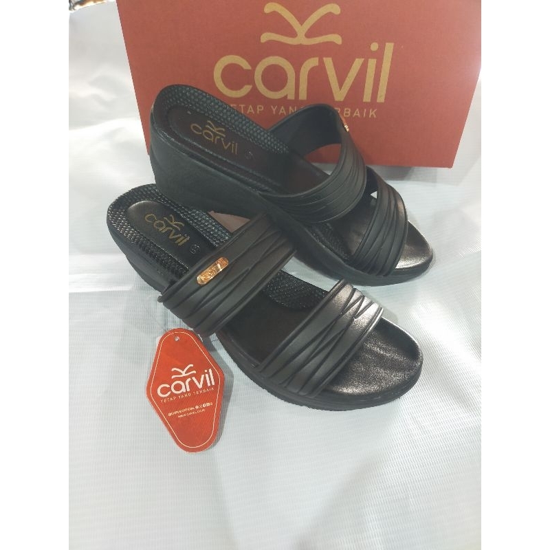 sendal wanita hak tinggi CARVIL Savita -02 hitam original