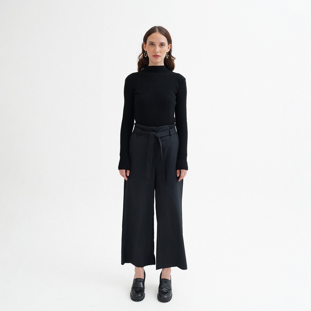 Queensland Belted Paper Bag Pants Celana Bahan Wanita LIN000374Q Hitam