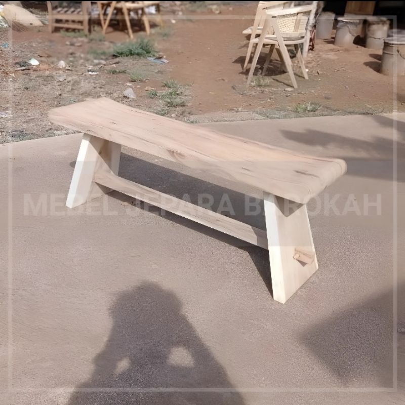Kursi Dingklik Panjang Kayu Trembesi Meh Suar Solid Minimalis Bangku Stool Panjang Utuh