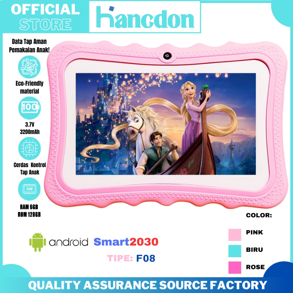 Tablet PC Hancdon Tab F08 Baru 6GB + 128GB Tablet Android Touch Screen 7 Inci Layar Full Screen Layar Besar Wifi Tablet Untuk Anak Belajar, kids Study Tablet Murah Cuci Gudang